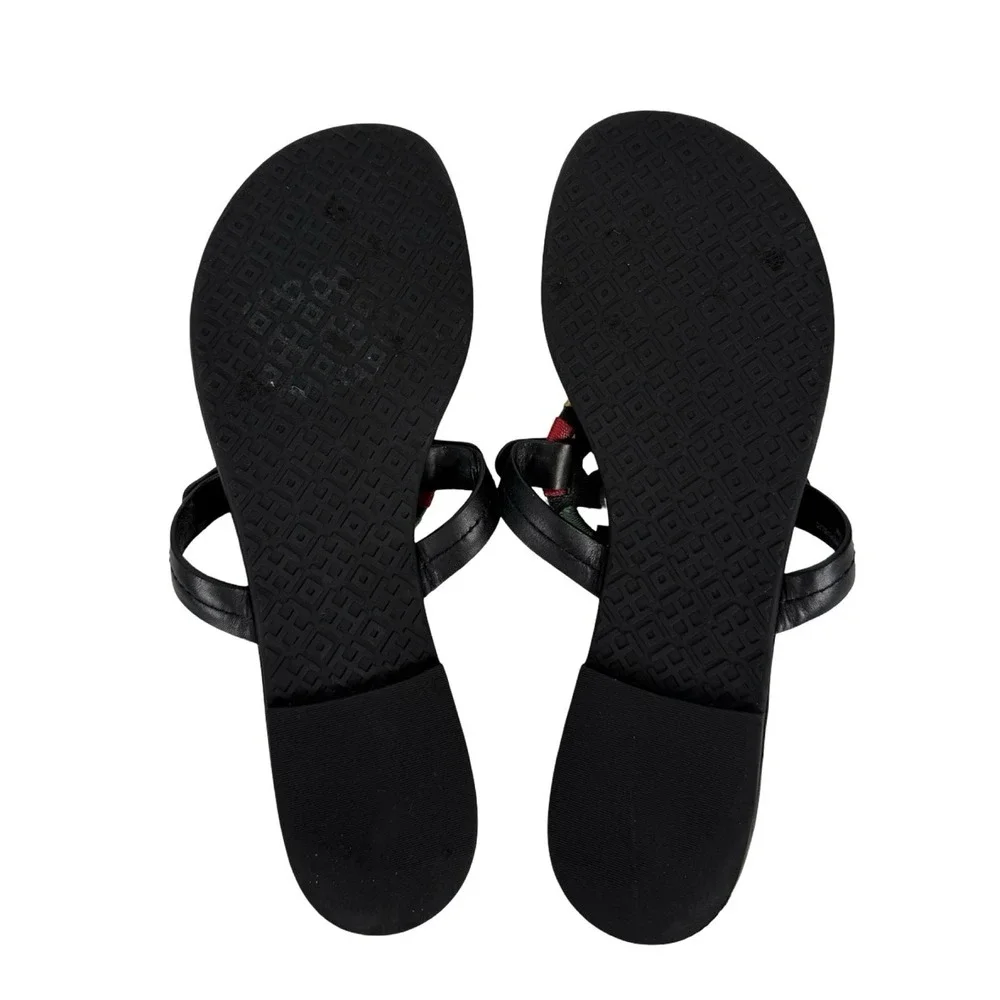 TORY BURCH Embroidered Perfect Black Matte Leather Miller Logo Sandals Size 8 M